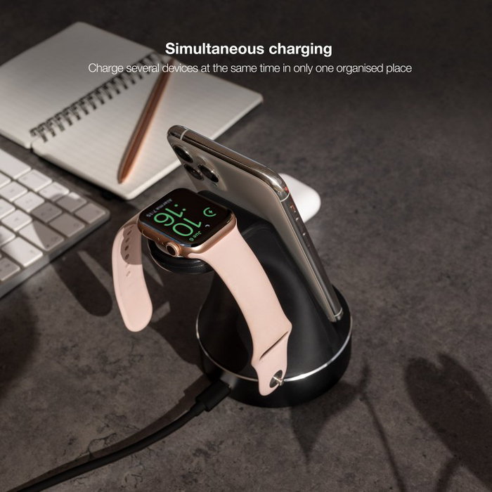 Tooq Base de Carga Inalámbrica para Apple Watch y iPhone/Smartphone - Negro